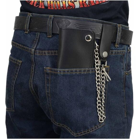 Leather MLW7802 Men's 6” Leather Long Bi-Fold Biker Wallet - Picture 4 of 8